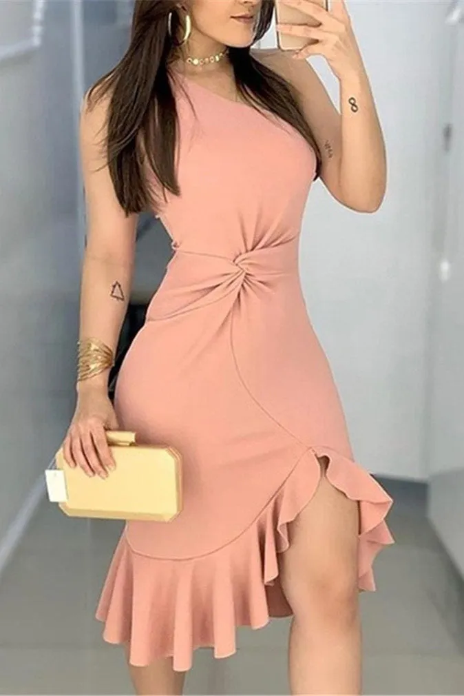 Short Pink One Shoulder Party Homecoming Dresses