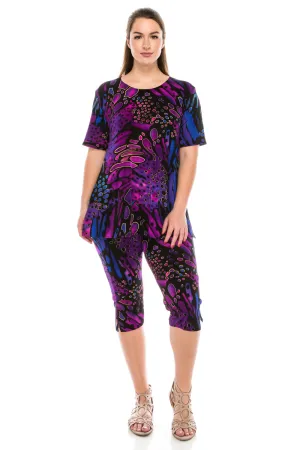 Stretchy Capri Pant Set Short Sleeve Print-9003BN-SRP1-W207