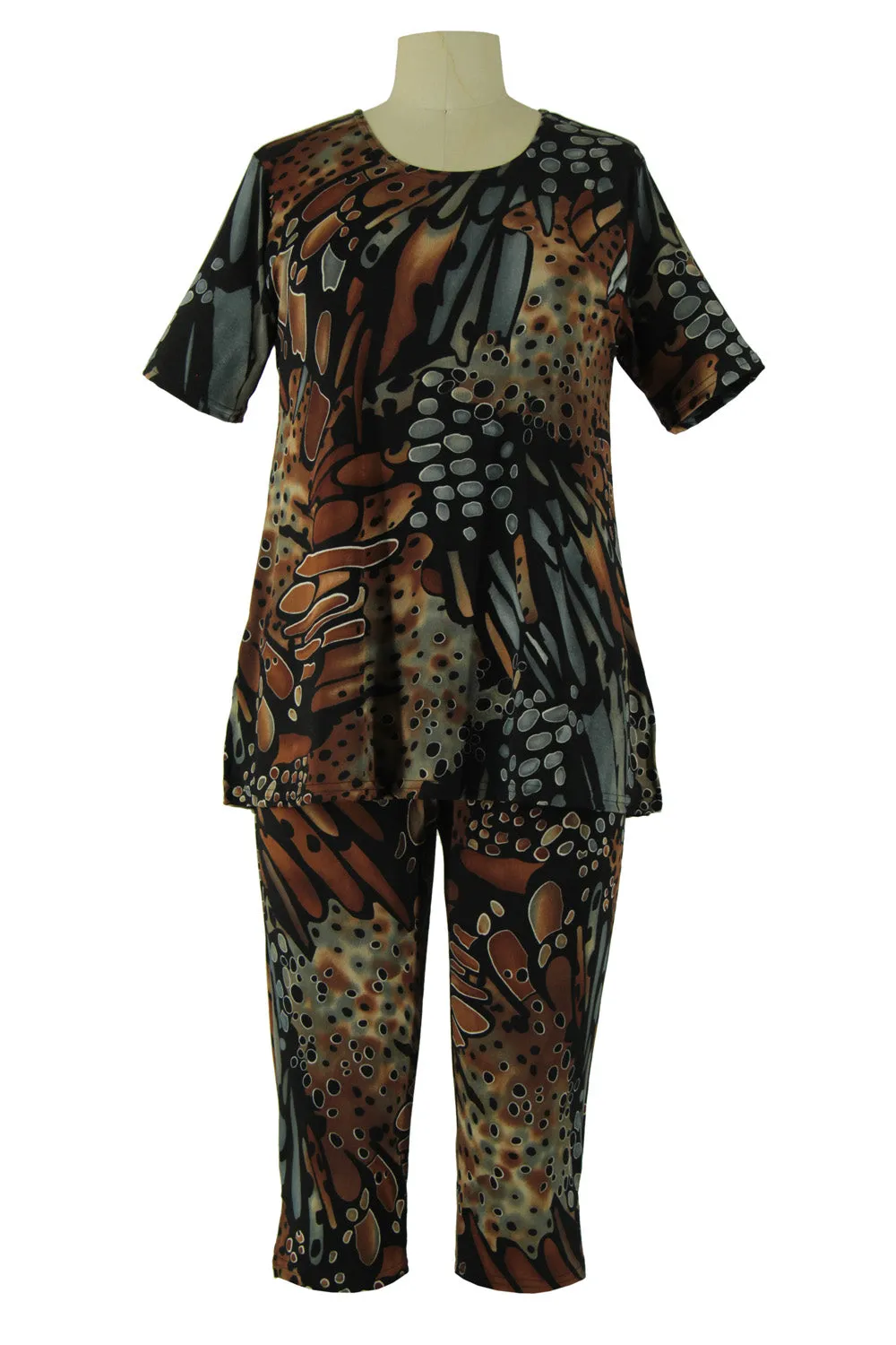 Stretchy Capri Pant Set Short Sleeve Print-9003BN-SRP1-W207