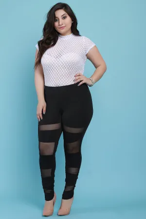 Stretchy Mid Rise Semi-Sheer Mesh Inset Pants