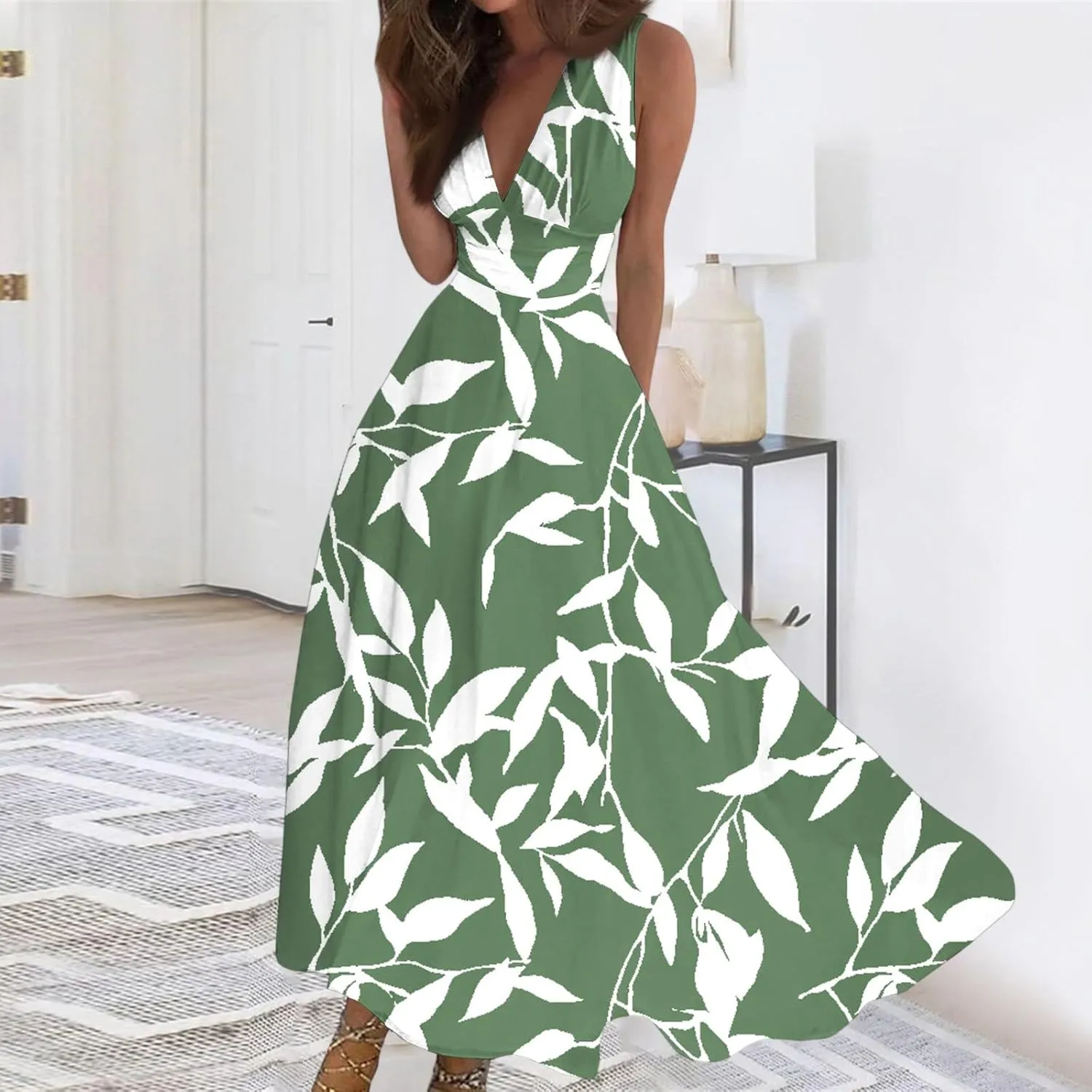 Summer Maxi Dresses for Women 2025 Trendy Elegant Sleeveless Deep V Neck Wrap Sundresses Boho Beach Flowy Long Dress
