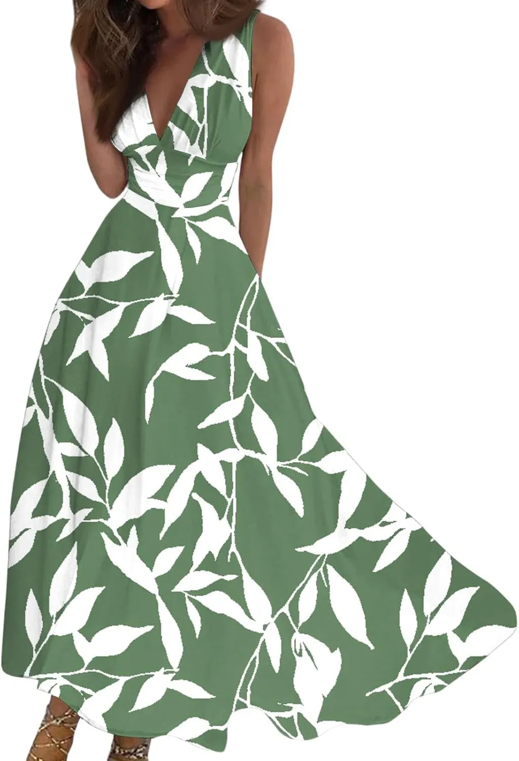 Summer Maxi Dresses for Women 2025 Trendy Elegant Sleeveless Deep V Neck Wrap Sundresses Boho Beach Flowy Long Dress