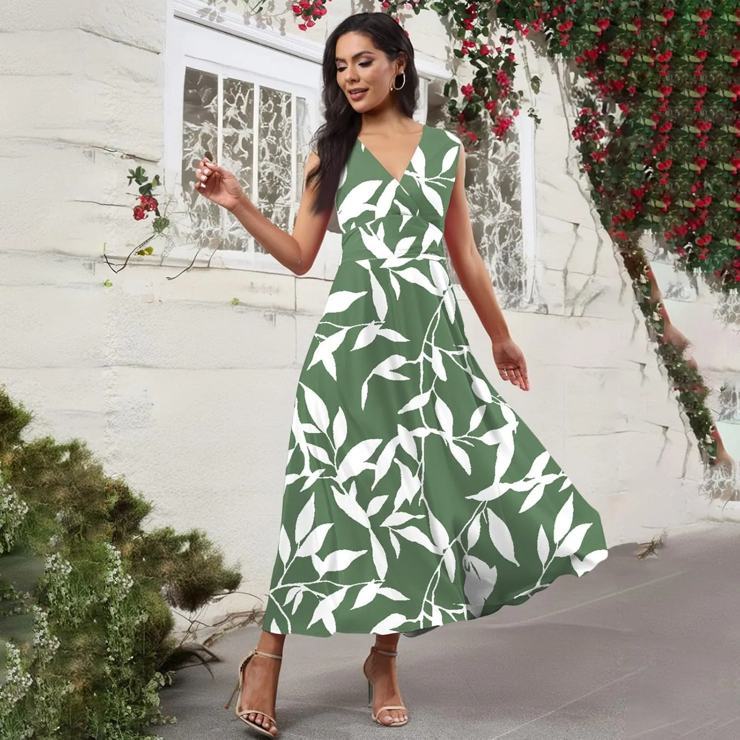 Summer Maxi Dresses for Women 2025 Trendy Elegant Sleeveless Deep V Neck Wrap Sundresses Boho Beach Flowy Long Dress
