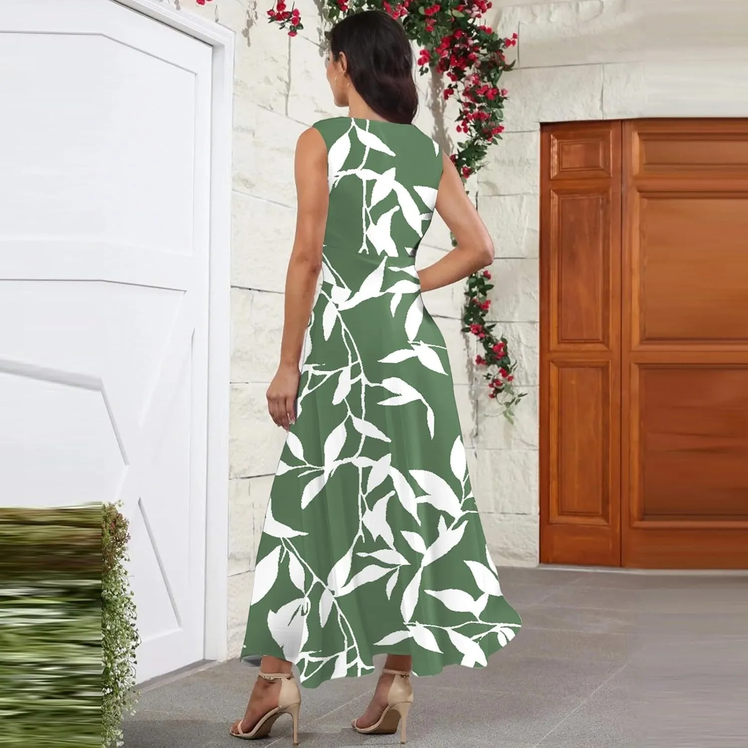 Summer Maxi Dresses for Women 2025 Trendy Elegant Sleeveless Deep V Neck Wrap Sundresses Boho Beach Flowy Long Dress