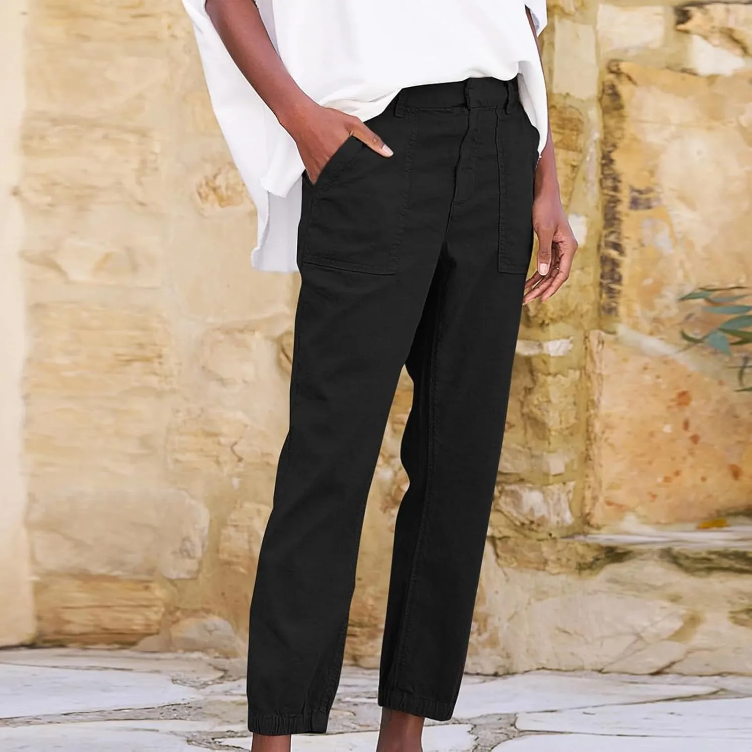 Trendy Jogger Pant for Women Elastic Waist Office Work Travel Party Trouser Daily Regular Slim Fit Cuffed Casual Pant