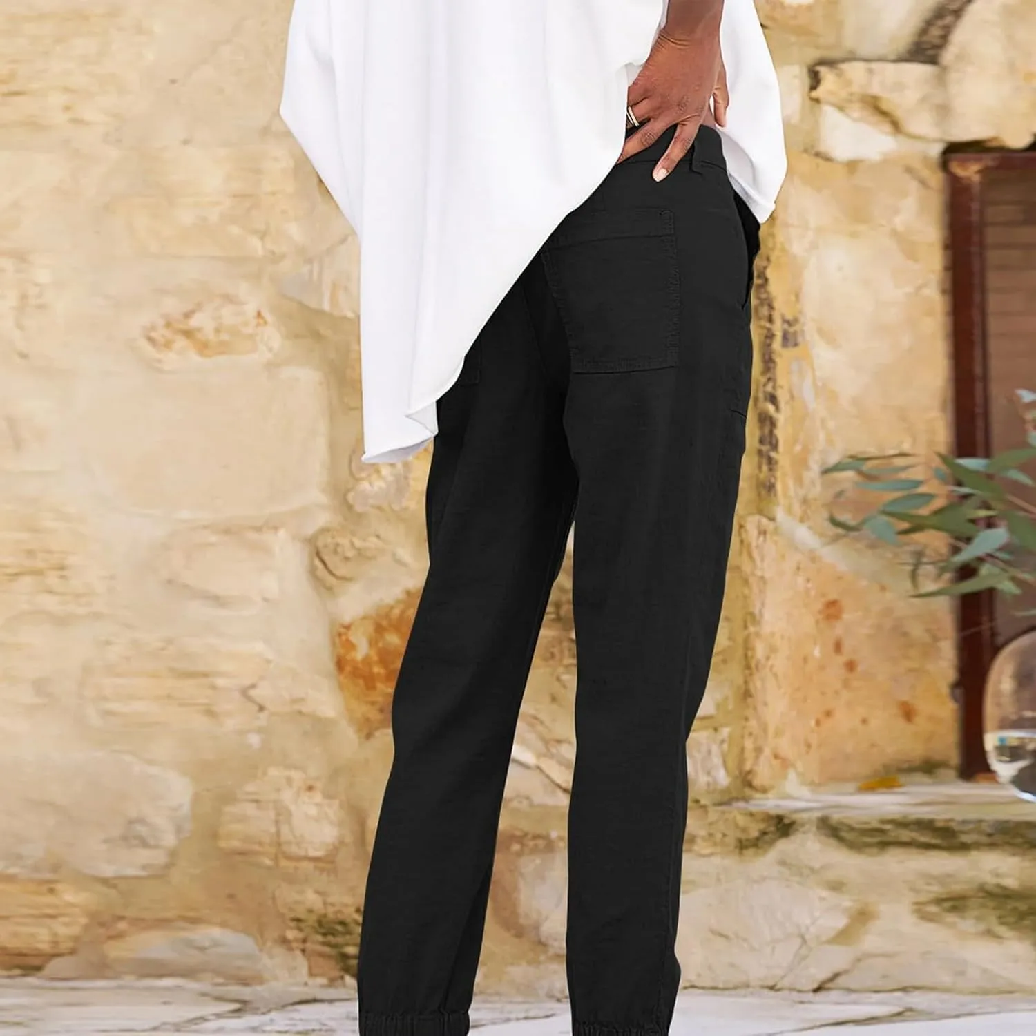 Trendy Jogger Pant for Women Elastic Waist Office Work Travel Party Trouser Daily Regular Slim Fit Cuffed Casual Pant