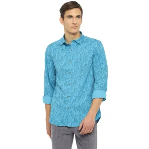Turtle Men Blue Cotton Printed Slim Fit Shirts