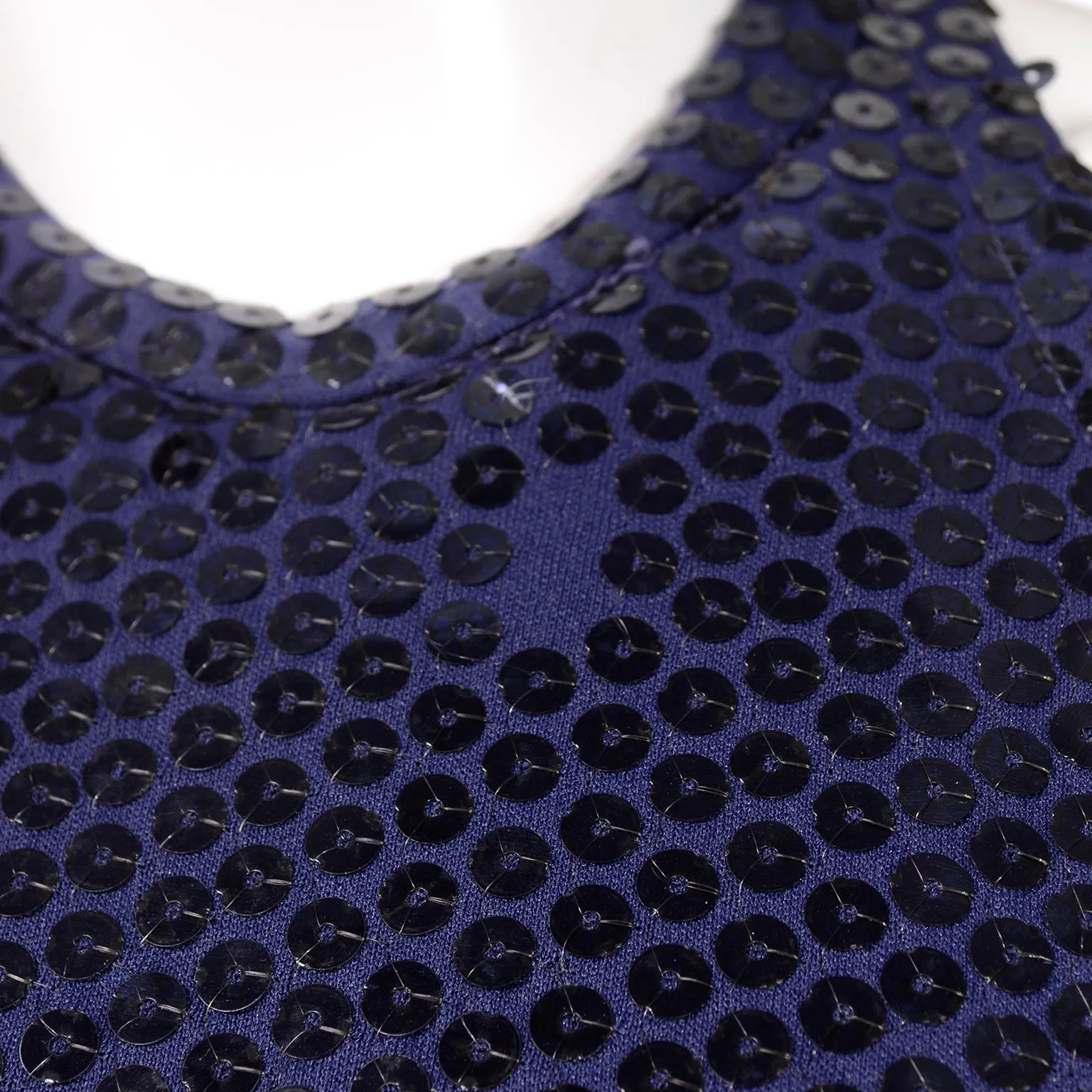 Vintage 1970s Blue Sequin Halter Evening Dress by Harold Levine