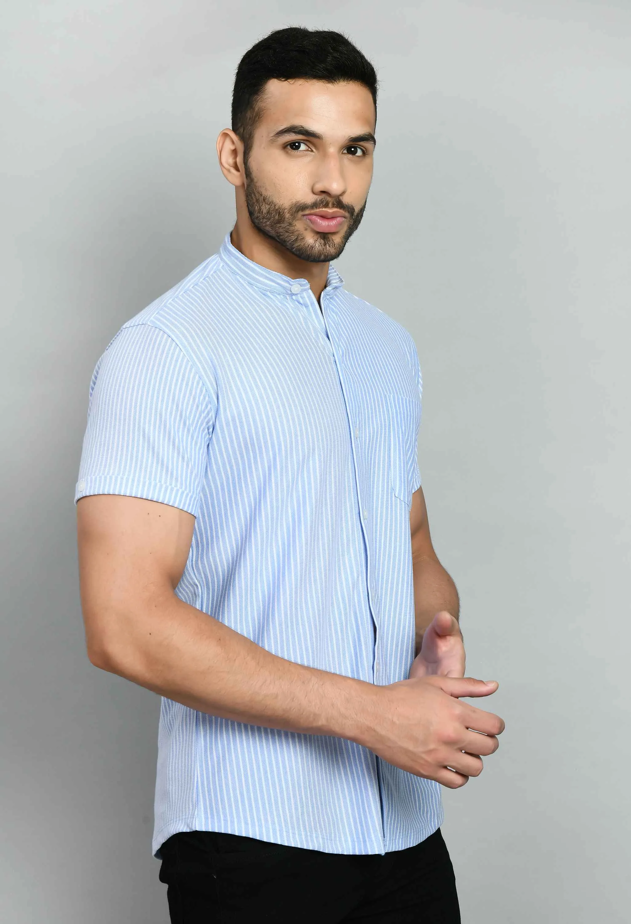 White Blue Interlock Smart Fit Shirt