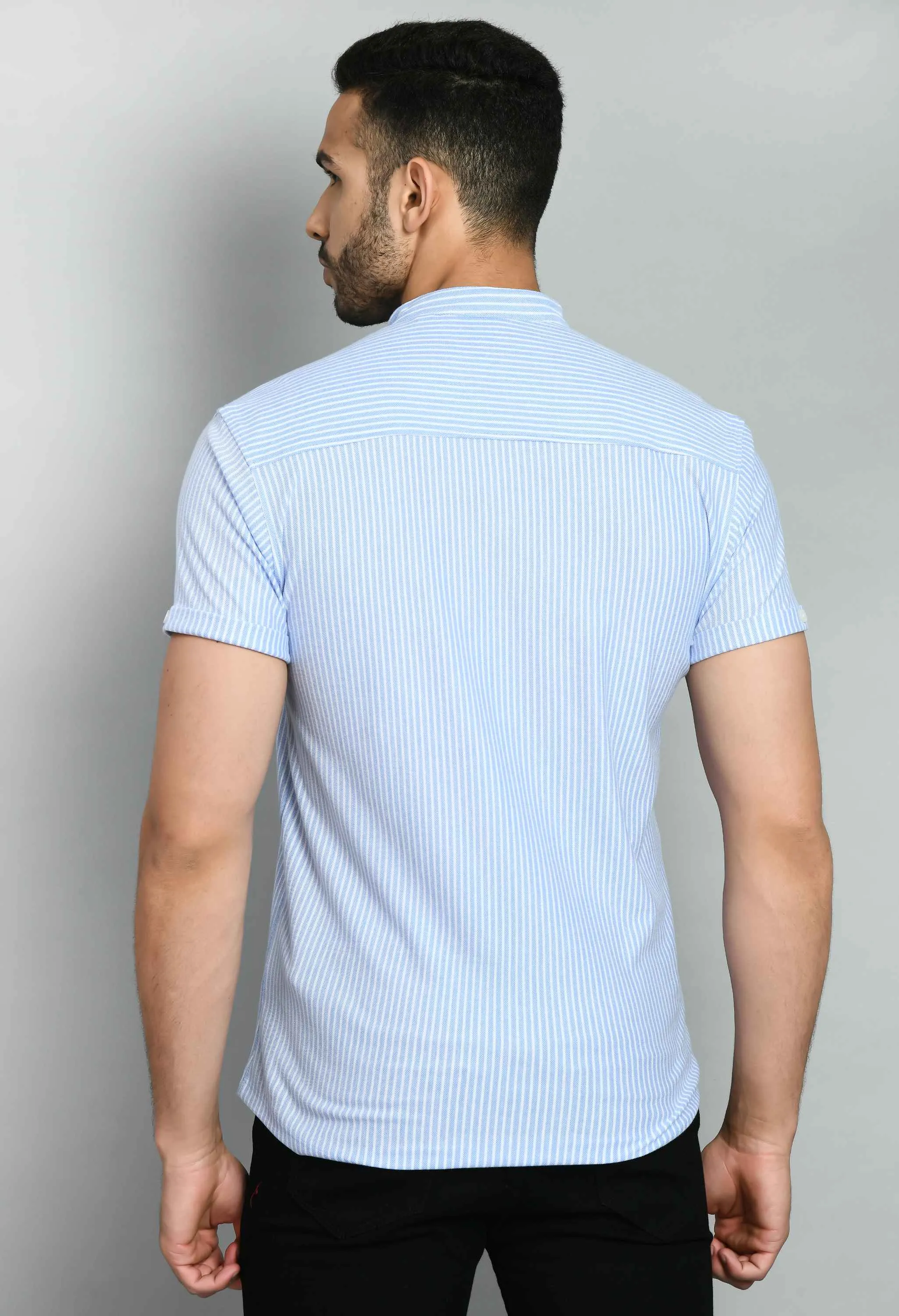 White Blue Interlock Smart Fit Shirt