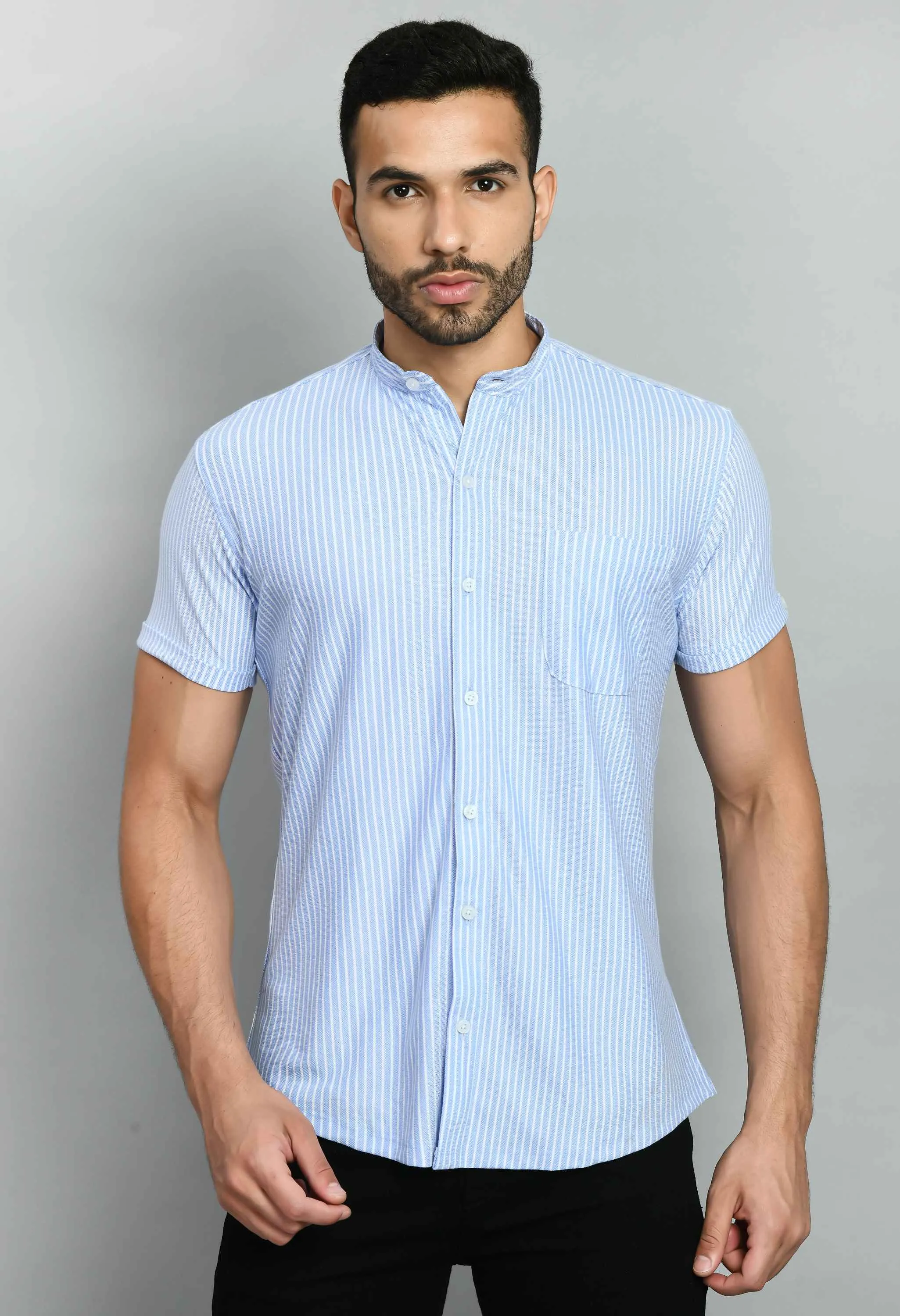 White Blue Interlock Smart Fit Shirt