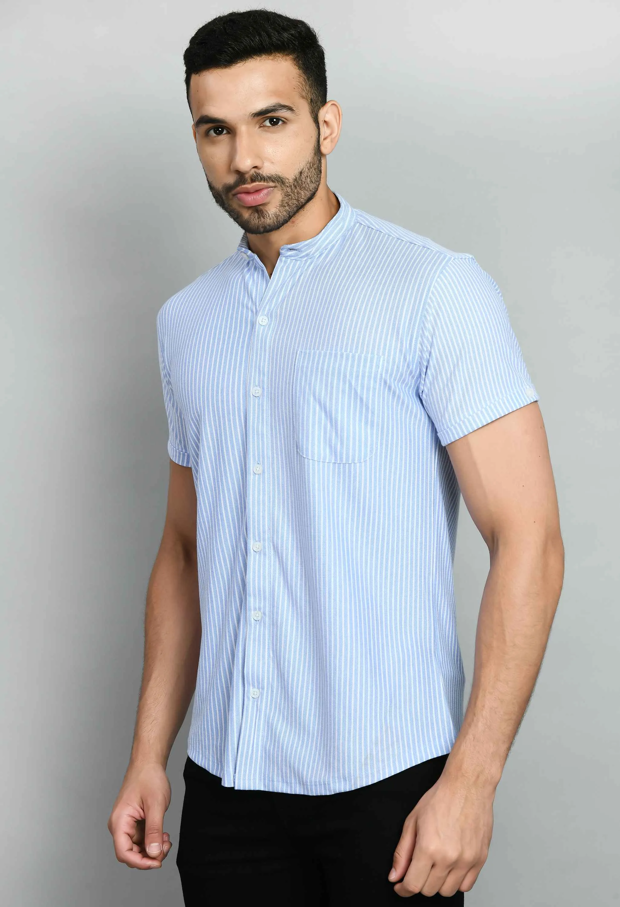 White Blue Interlock Smart Fit Shirt