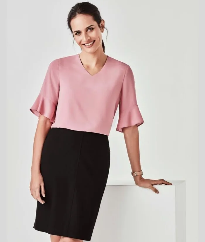 Womens Aria Fluted Sleeve Blouse