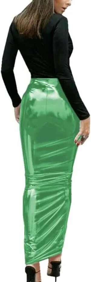 Women's High-Shine PVC High Waist Hobble Maxi Skirt Fetish Gothic Pencil Cut Bodycon Silhouette for Alternative Fashion