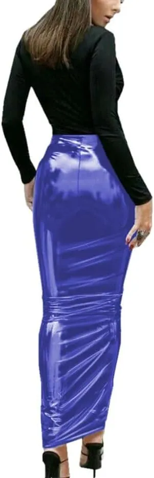 Women's High-Shine PVC High Waist Hobble Maxi Skirt Fetish Gothic Pencil Cut Bodycon Silhouette for Alternative Fashion