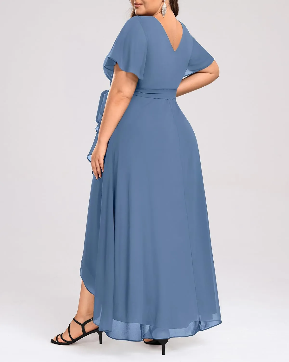 Womens Plus Size Long Dress Chiffon High Low Split Ruffle Evening Bridesmaid Wedding Guest Formal Maxi Dresses