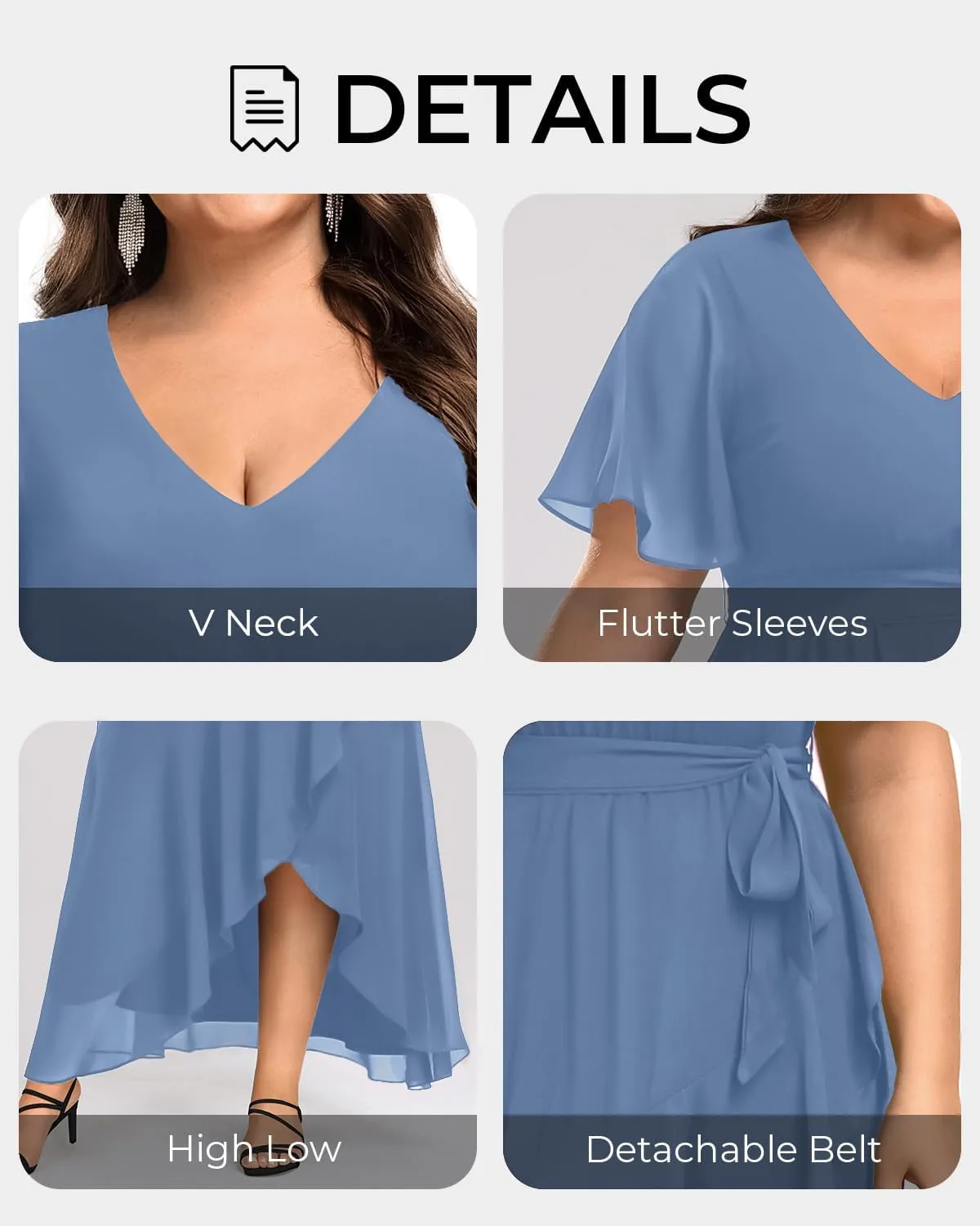 Womens Plus Size Long Dress Chiffon High Low Split Ruffle Evening Bridesmaid Wedding Guest Formal Maxi Dresses