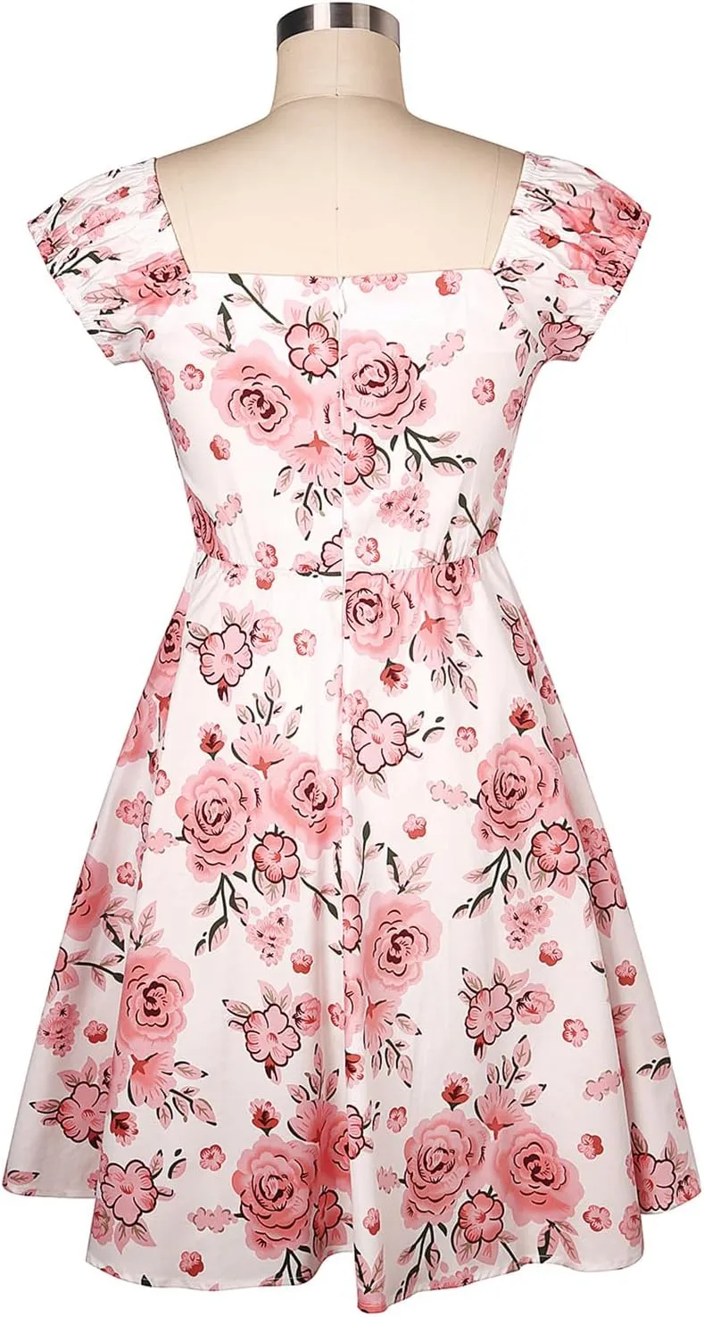 YARN & INK Retro Swing Dresses for Women 1950s Vintage Rockabilly Clothes Pinup Clothing Cocktail Party Dress
