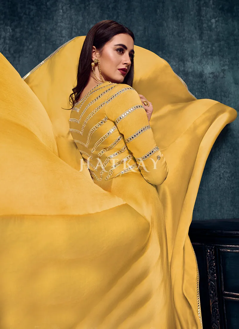 Yellow Mirror Embroidered Designer Gown